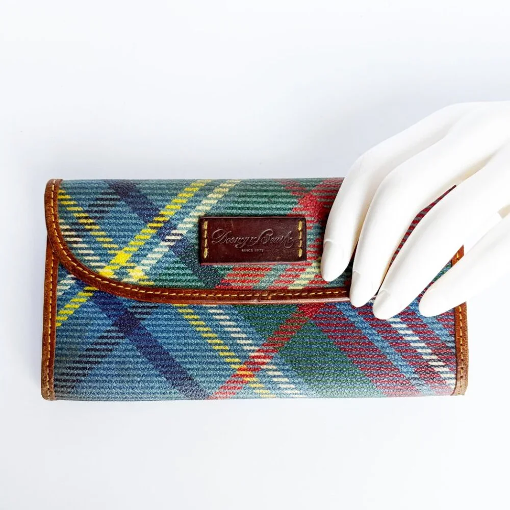 Dooney & Bourke Wallet with Organizer Plaid Canvas Leather Trim Vintage